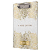 Gold Paisley Spitzen mit weißem Hintergrund Klemmbrett (Links)