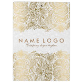 Gold Paisley Spitzen mit weißem Hintergrund Klemmbrett (Rückseite)