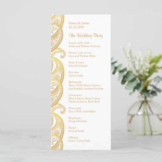 Gold Paisley Traditional Indian Wedding Rackcard Programm (Stehend Vorderseite)