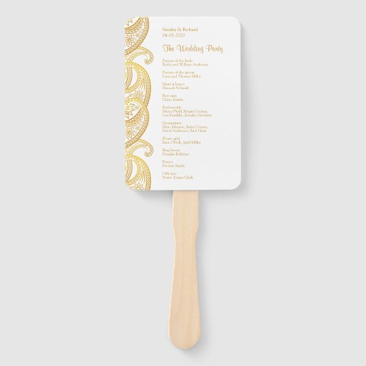 Gold Paisley Traditionelles indisches Hochzeitspro Fächer (Vorderseite)