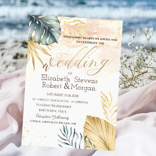 Gold Palm Blätter Beach Hochzeitseinladung Einladung