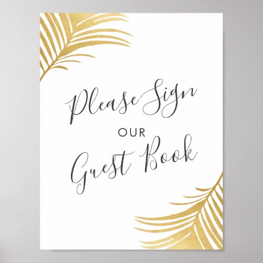 Gold Palm Blätter Beach Wedding Guest Book Sign Poster (Vorne)