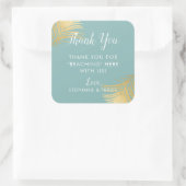Gold Palm Blätter Beach Wedding Herzlich Willkomme Quadratischer Aufkleber (Tasche)