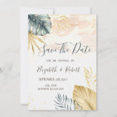 Gold Palm Blätter Wasserfarbe Save the Date (Vorderseite)