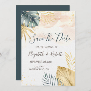 Gold Palm Blätter Wasserfarbe Save the Date