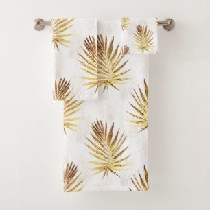 Gold Palm Blätter Weißes Kunstwerk Badhandtuch Set