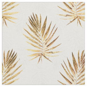 Gold Palm Blätter Weißes Kunstwerk Stoff