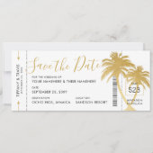 Gold Palm Boarding Pass Ticket Save the Date Card Ankündigung (Vorderseite)
