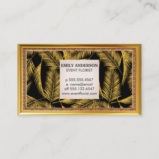 Gold Palm Leaf Muster Visitenkarte (Rückseite)