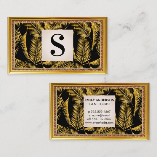 Gold Palm Leaf Muster Visitenkarte (Vorne/Hinten)