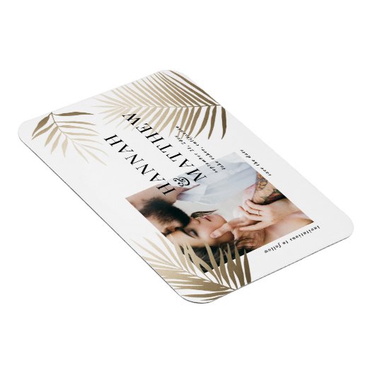 Gold palm leaf save the date photo wedding magnet (Rechte Seite)