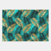 Gold Palm Leaves with Teal and Black Abstract Geschenkpapier Set (Vorderseite)