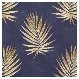 Gold Palm  Navy-Blue Artwork Stoff