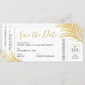 Gold Palm Tree Boarding Pass Beach Save the Date (Vorne/Hinten)