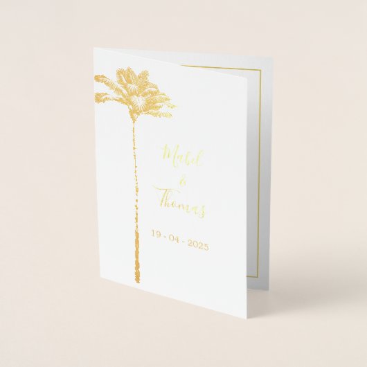 Gold Palm Tree Elegantes Script Einladung zur Hoch (Vorderseite)