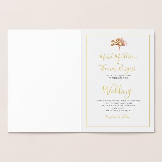 Gold Palm Tree Elegantes Script Einladung zur Hoch (Innenseite)