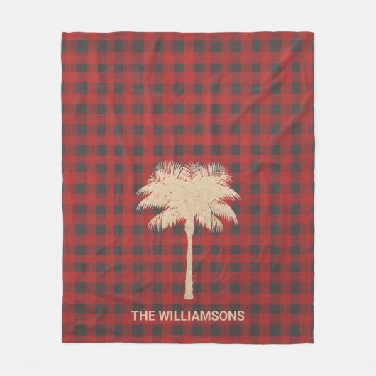 Gold Palm Tree Red Buffalo Kariert Fleecedecke (Vorderseite)