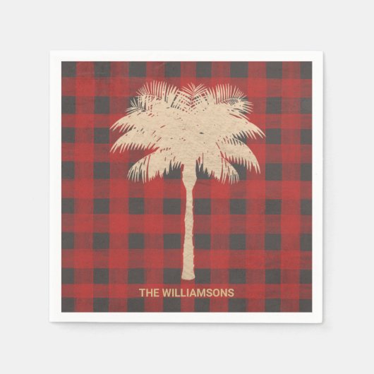 Gold Palm Tree Red Buffalo Kariert Serviette (Vorderseite)