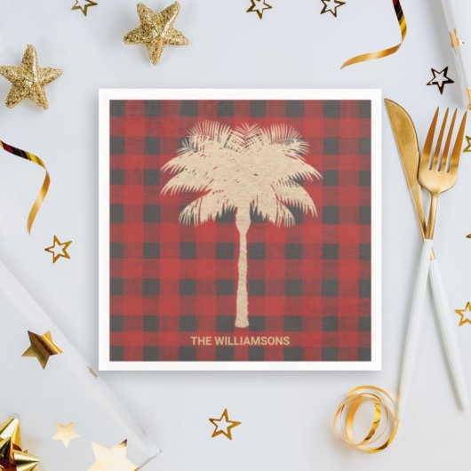 Gold Palm Tree Red Buffalo Kariert Serviette