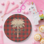 Gold Palm Tree Red Buffalo Karierte Weihnachten Pappteller (Party)