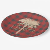 Gold Palm Tree Red Buffalo Karierte Weihnachten Pappteller (Schrägansicht)