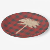 Gold Palm Tree Red Buffalo Karierte Weihnachten Pappteller (Schrägansicht)