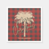 Gold Palm Tree Red Buffalo Karierte Weihnachten Serviette (Vorderseite)