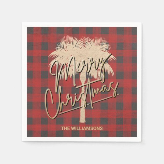 Gold Palm Tree Red Buffalo Karierte Weihnachten Serviette (Vorderseite)