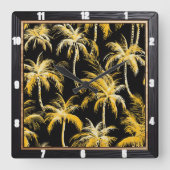 Gold Palm Trees Black Quadratische Wanduhr (Vorderseite)