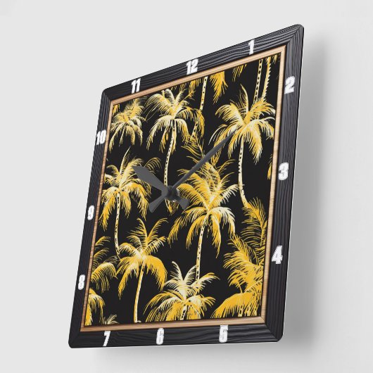 Gold Palm Trees Black Quadratische Wanduhr (Winkel)