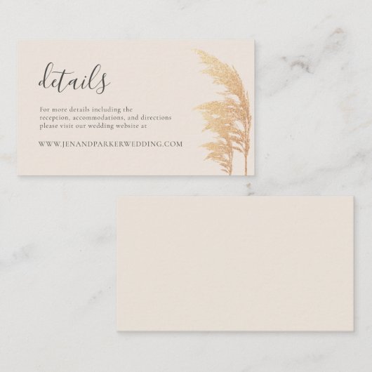 Gold Pampas Boho Rustic Glam Wedding Details Begleitkarte (Vorne/Hinten)