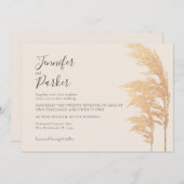 Gold Pampas Boho Rustic Woodsy Wedding Einladung (Vorne/Hinten)