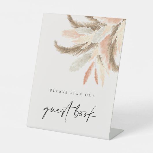 Gold Pampas Grass Guest Book Wedding C100 Sockelschild (Vorderseite)