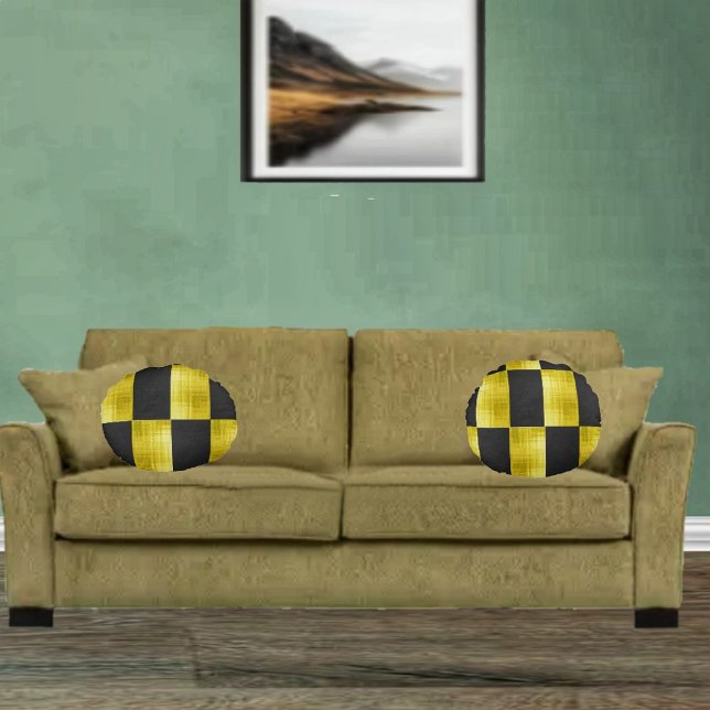 Gold-paneler-Schwarz-IV Rundes Kissen (These attractive round pillows, jazzes up your home decor!)