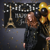 Gold Paris Eiffel Tower Glitzer Lights Sweet 16 Banner