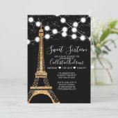 Gold Paris Eiffel Tower Glitzer Lights Sweet 16 Einladung (Stehend Vorderseite)