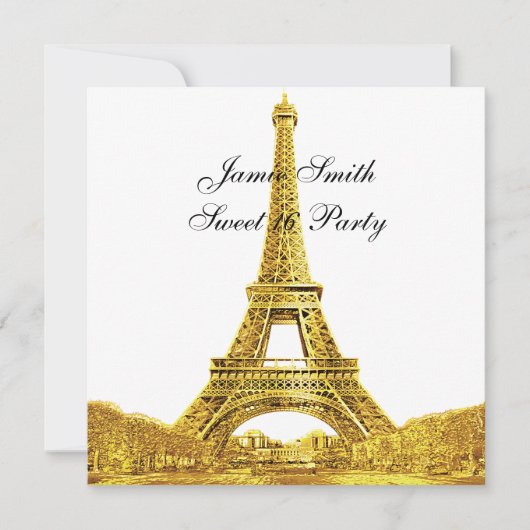 Gold Paris France Skyline #2 Sweet 16 SQ Einladung (Vorderseite)