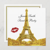 Gold Paris France Skyline Kiss #2 Sweet 16 SQ Einladung (Vorne/Hinten)