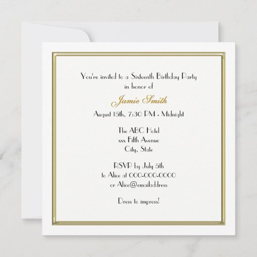 Gold Paris France Skyline Kiss #2 Sweet 16 SQ Einladung (Rückseite)