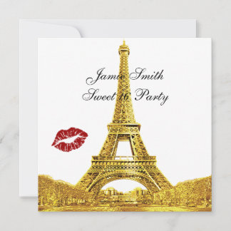 Gold Paris France Skyline Kiss #2 Sweet 16 SQ Einladung