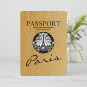 Gold Paris Passport Save the Date (Stehend Vorderseite)