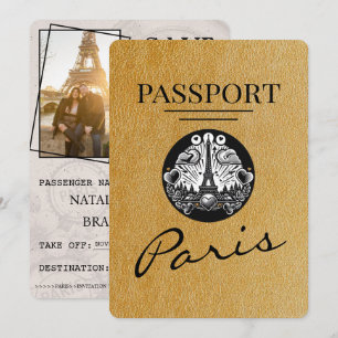 Gold Paris Reisepass Save The Date
