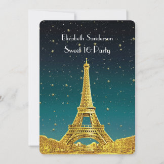 Gold Paris Skyline #2 Aquamarine Starry Sweet 16 V Einladung