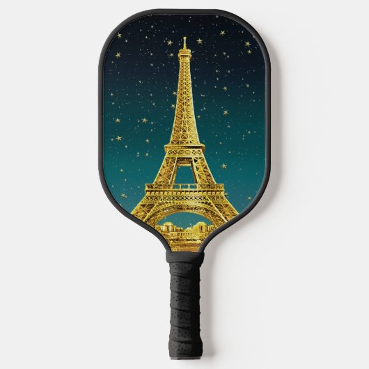 Gold Paris Skyline #2 Aquamariner Starry Sky Pickleball Schläger (Vorderseite)