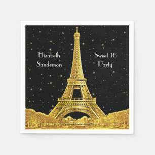 Gold Paris Skyline #2 Black Starry Sweet 16 SQ Serviette