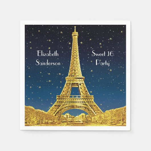 Gold Paris Skyline #2 Blue Starry Sweet 16 SQ Serviette (Vorderseite)