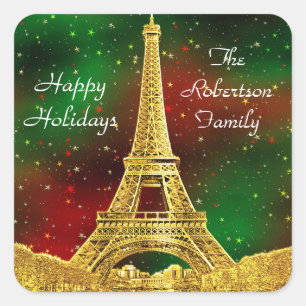 Gold Paris Skyline #2 Weihnachtsstar Quadratischer Aufkleber