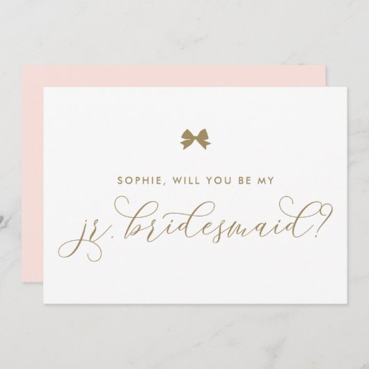 Gold Pariser Bow wirst du mein Jr. Bridesmaid sein Einladung (Vorne/Hinten)