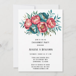 Gold-Partner für Korallen und Aquamarine Peonies Einladung