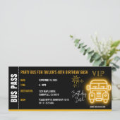 Gold Party Bus Pass Ticket VIP Meilenstein Geburts Einladung (Stehend Vorderseite)